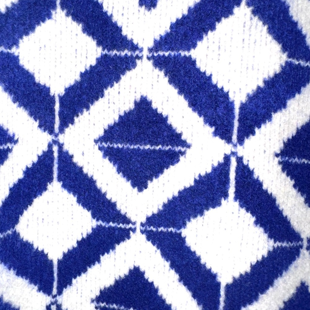 Zara Men's Sweater Blue White Diamond Geometric Size M Crewneck Pullover - Picture 9 of 13